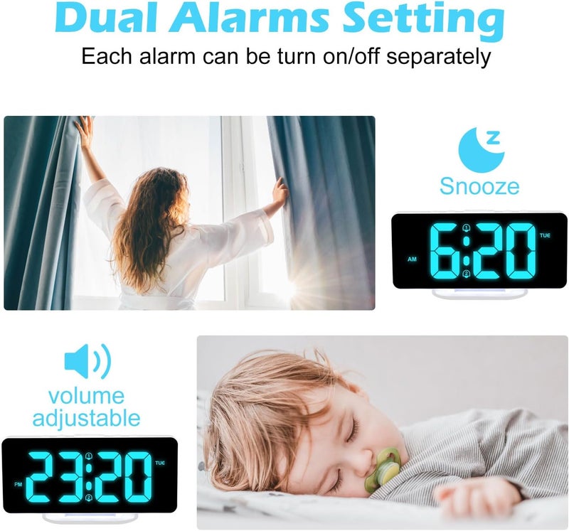 ALANAS RGB Digital Alarm Clock, Color Changing Mood Light with 10 Colors, Dual Alarm with Snooze, Dimmable Display, USB Charger, Adjustable Volume, Plug in, Bedroom Desk Clock for Teens, Adults - Image 5
